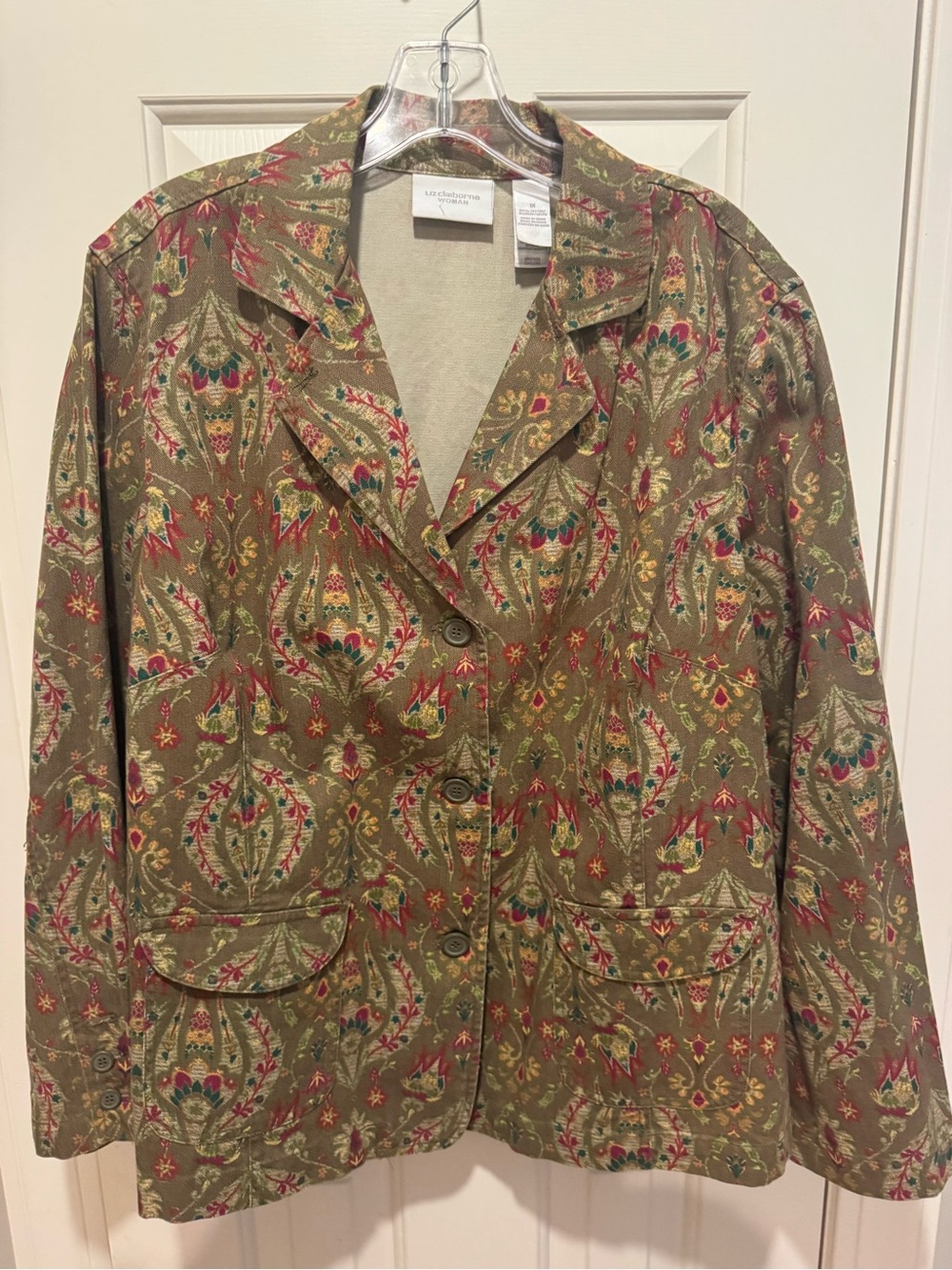 Liz Claiborne Olive Paisley-Print Blazer with Multicolor Accents